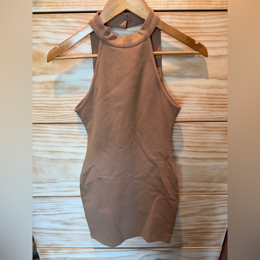 by the way. Tan High-Neck Bodysuit